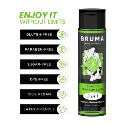 BRUMA – ACEITE DE MASAJE PREMIUM EFECTO CALOR SABOR SANDÍA 3 EN 1 – 100 ML