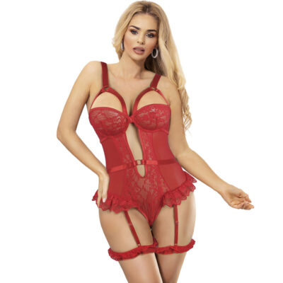 SUBBLIME – TEDDY CON LIGA DETALLE ENCAJE Y TIRAS ROJO L/XL