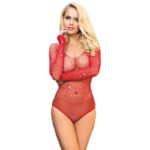 SUBBLIME – 952303 BODY DE REJILLA BRILLANTE CON HOMBROS DESCUBIERTOS MANGA LARGA ROJO TALLA ÚNICA