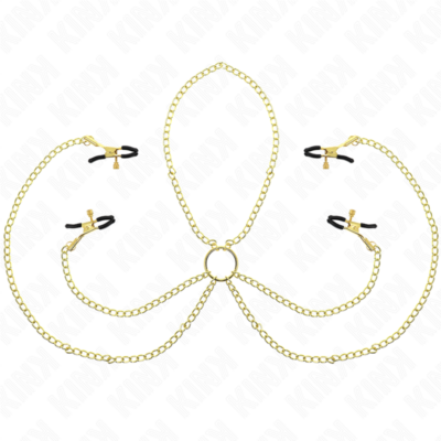 KINK – PINZAS PARA PEZONES Y CLÍTORIS 4 ENGANCHES AJUSTABLE DORADO