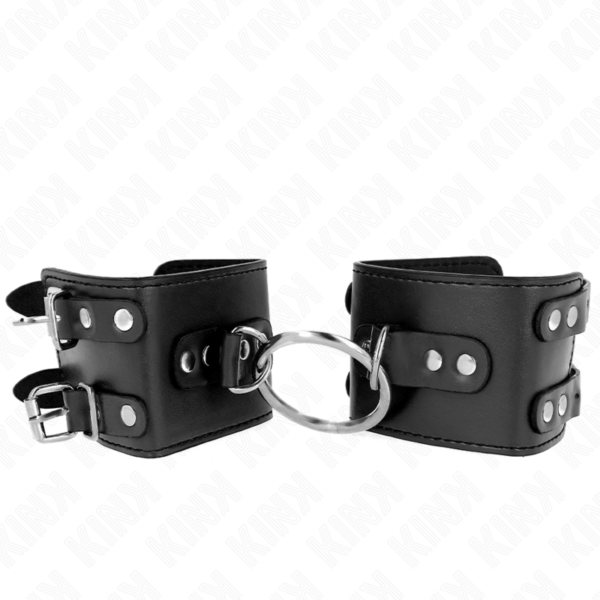 KINK – MUÑEQUERAS FIJAS CON ANILLA Y TACHUELAS NEGRO AJUSTABLE 17-22 CM X 6.5 CM