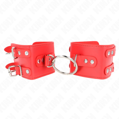 KINK – MUÑEQUERAS FIJAS CON ANILLA Y TACHUELAS ROJO AJUSTABLE 17-22 CM X 6.5 CM