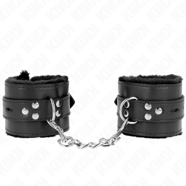 KINK – MUÑEQUERAS FORRADAS CON AGUJEROS CUADRADOS NEGRO Y CORREA NEGRO AJUSTABLE 17-29 CM X 6 CM