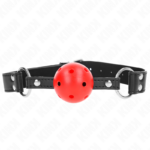 KINK – MORDAZA DE BOLA 4 CM TRANSPIRABLE CON DOBLE REMACHE DE CUERO 62 x 2.5 CM AJUSTABLE 42-58 CM
