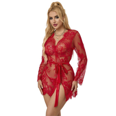 SUBBLIME – 953775 CAMISÓN DE ENCAJE + TANGA ROJO S/M