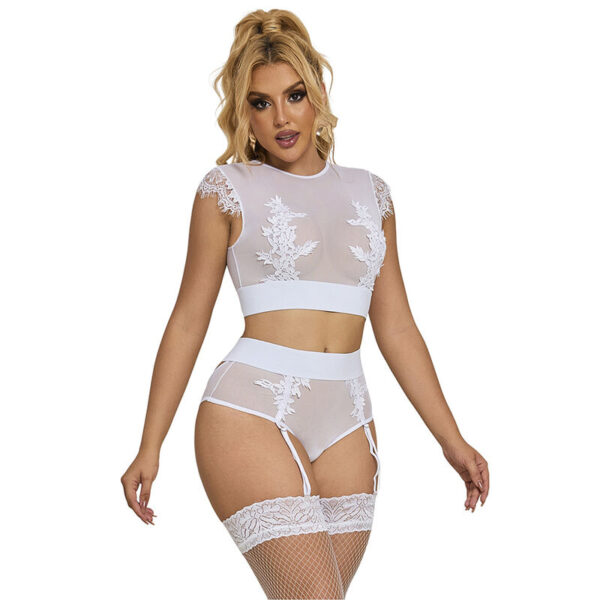 SUBBLIME – 954031 SUJETADOR + PANTIES CON LIGUERO BLANCO S/M