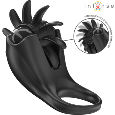 INTENSE – MABEL ANILLO VIBRADOR 10 VIBRACIONES CON ESTIMULADOR DE CLÍTORIS NEGRO