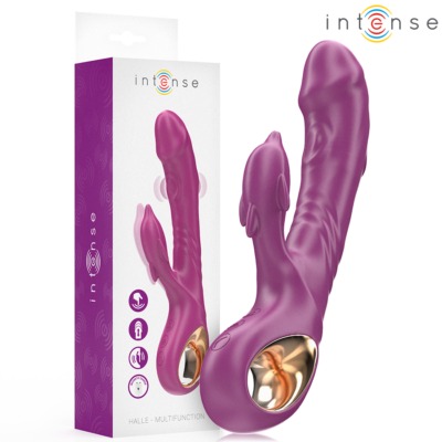 INTENSE – HALLE VIBRADOR MULTIFUNCIÓN CON LENGUA ESTIMULADORA EN FORMA DE DELFÍN MORADO