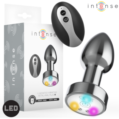 INTENSE – PLUG ANAL TALLA S DE METAL VIBRADOR CON LUCES LED MULTICOLOR Y CONTROL REMOTO